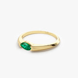 14K Horizontal Marquise Shape Natural Emerald Ring Ferkos Fine Jewelry