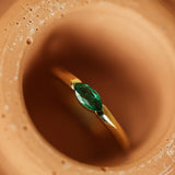 14K Horizontal Marquise Shape Natural Emerald Ring Ferkos Fine Jewelry