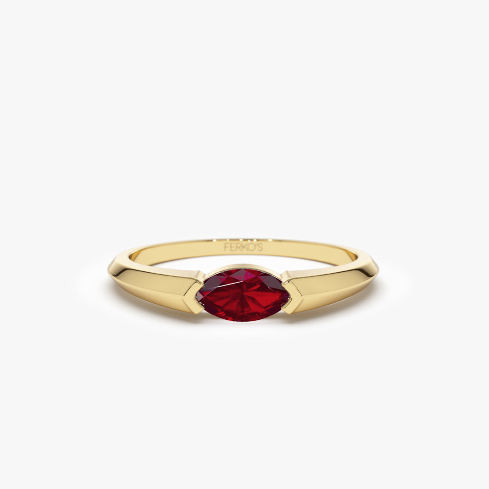 14K Horizontal Marquise Shape Natural Ruby Ring 14K Gold Ferkos Fine Jewelry