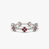 Full Eternity Clover Ruby and Diamond Ring in 14k Gold Ferkos Fine Jewelry