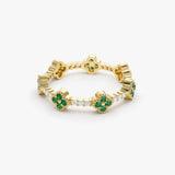 14k Full Eternity Clover Emerald and Diamond Ring Ferkos Fine Jewelry