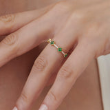 14k Full Eternity Clover Emerald and Diamond Ring Ferkos Fine Jewelry