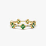 14k Full Eternity Clover Emerald and Diamond Ring 14K Gold Ferkos Fine Jewelry