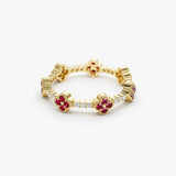 Full Eternity Clover Ruby and Diamond Ring in 14k Gold Ferkos Fine Jewelry
