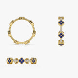 14k Full Eternity Clover Sapphire and Diamond Ring Ferkos Fine Jewelry