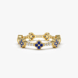 14k Full Eternity Clover Sapphire and Diamond Ring 14K Gold Ferkos Fine Jewelry