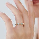14k Full Eternity Clover Turquoise and Diamond Ring Ferkos Fine Jewelry