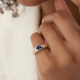14k Oval Blue Sapphire with Round Diamonds Dome Ring  Ferkos Fine Jewelry