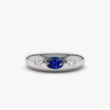 14k Oval Blue Sapphire with Round Diamonds Dome Ring Ferkos Fine Jewelry