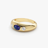 14k Oval Blue Sapphire with Round Diamonds Dome Ring  Ferkos Fine Jewelry