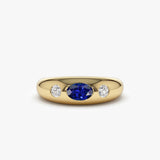 14k Oval Blue Sapphire with Round Diamonds Dome Ring 14K Gold Ferkos Fine Jewelry