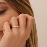 14k Alternating Beads & Bezel Setting Diamond Ring Ferkos Fine Jewelry