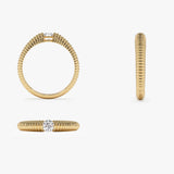 14k Gold Ribbed Gold Solitaire Diamond Ring Ferkos Fine Jewelry