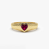 14k Heart Shape Ruby Beveled Ring 14K Gold Ferkos Fine Jewelry