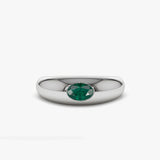14k Flush Set Oval Emerald Dome Ring Ferkos Fine Jewelry