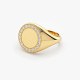 14K Gold Diamond Round Signet Ring Ferkos Fine Jewelry