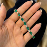 15.75 ctw 14k Lab Grown Colombian Oval Emerald and Oval Diamond Bracelet - Molly Ferkos Fine Jewelry