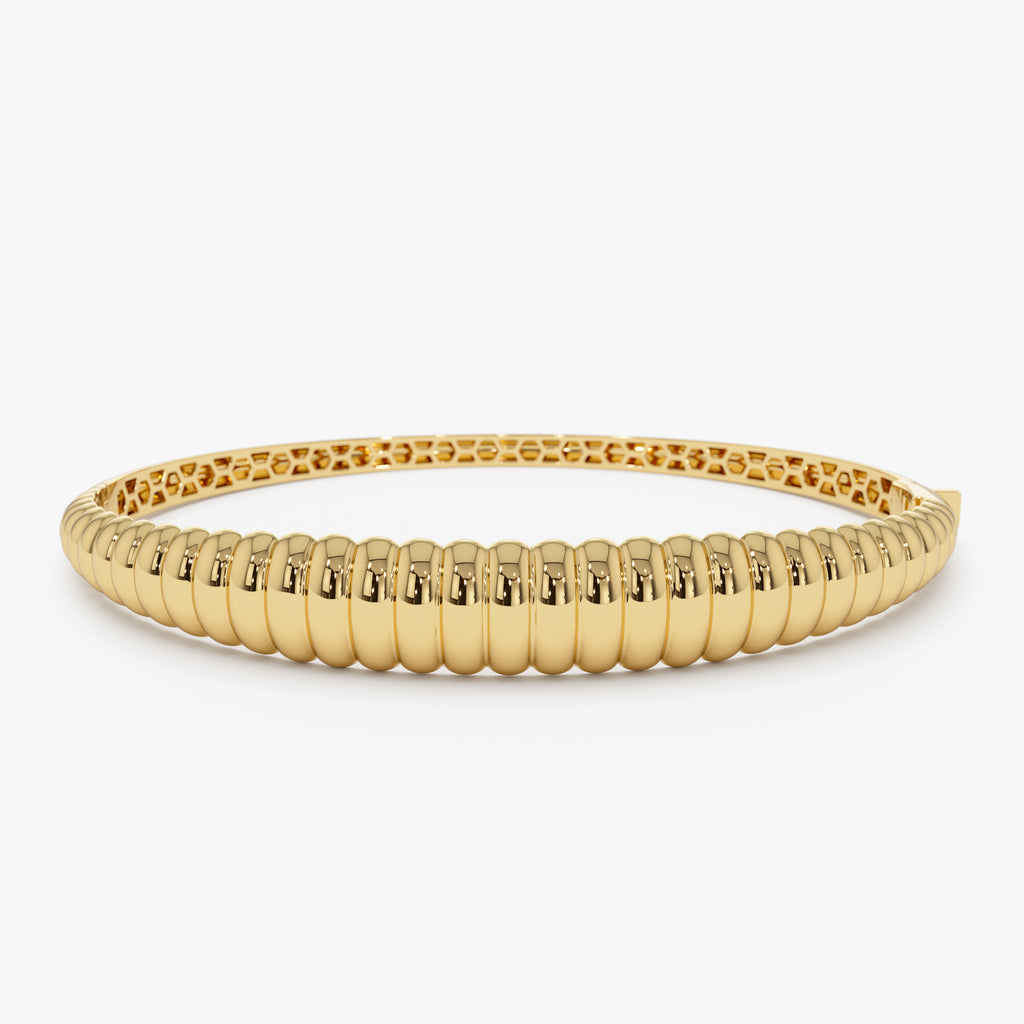 Gold Rib Textured Bangle 14k Chunky Ribbed Gold Bangle Bracelet – Ferkos Fine Jewelry