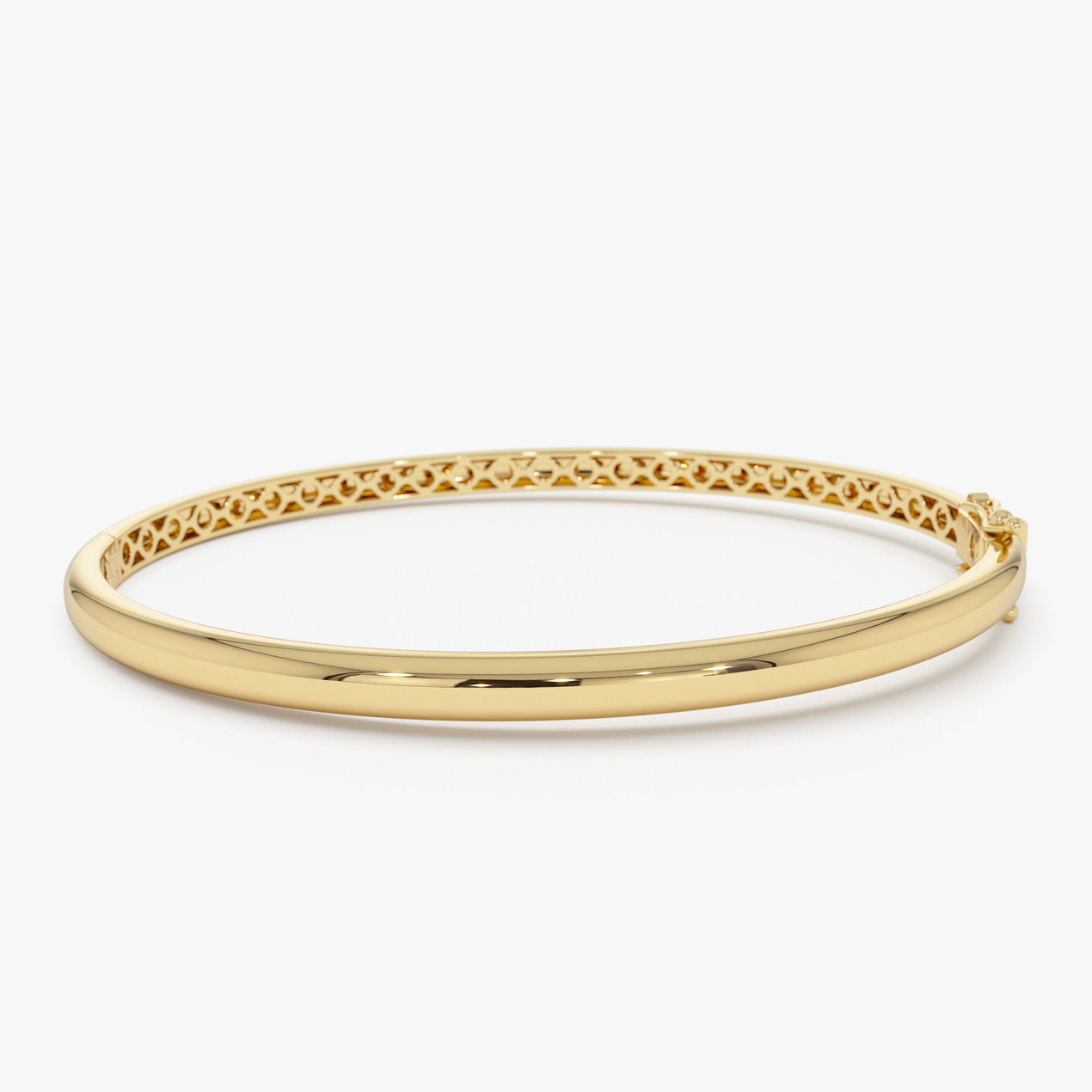 14K 3.5mm Dome Gold Bangle Bracelet 14K Gold / XL / 7.5 -8 Inches, image size:1270x1270