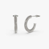 14k Unique Spiral C-Hoop Earring 14K White Gold Ferkos Fine Jewelry