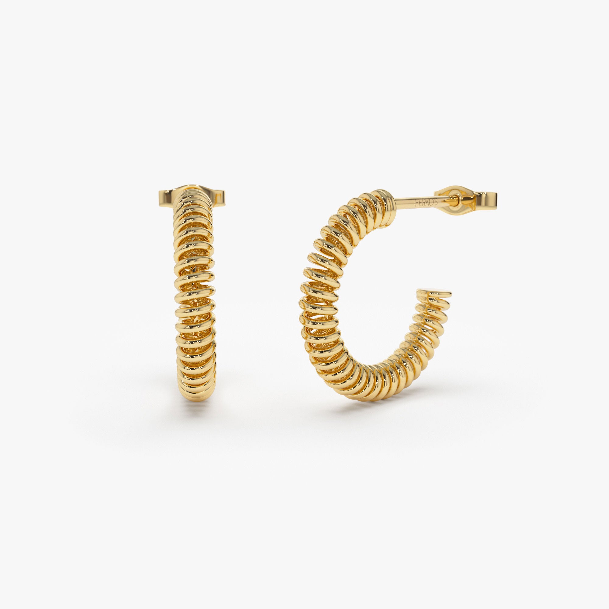 14k Unique Spiral C-Hoop Earring 14K Gold Ferkos Fine Jewelry