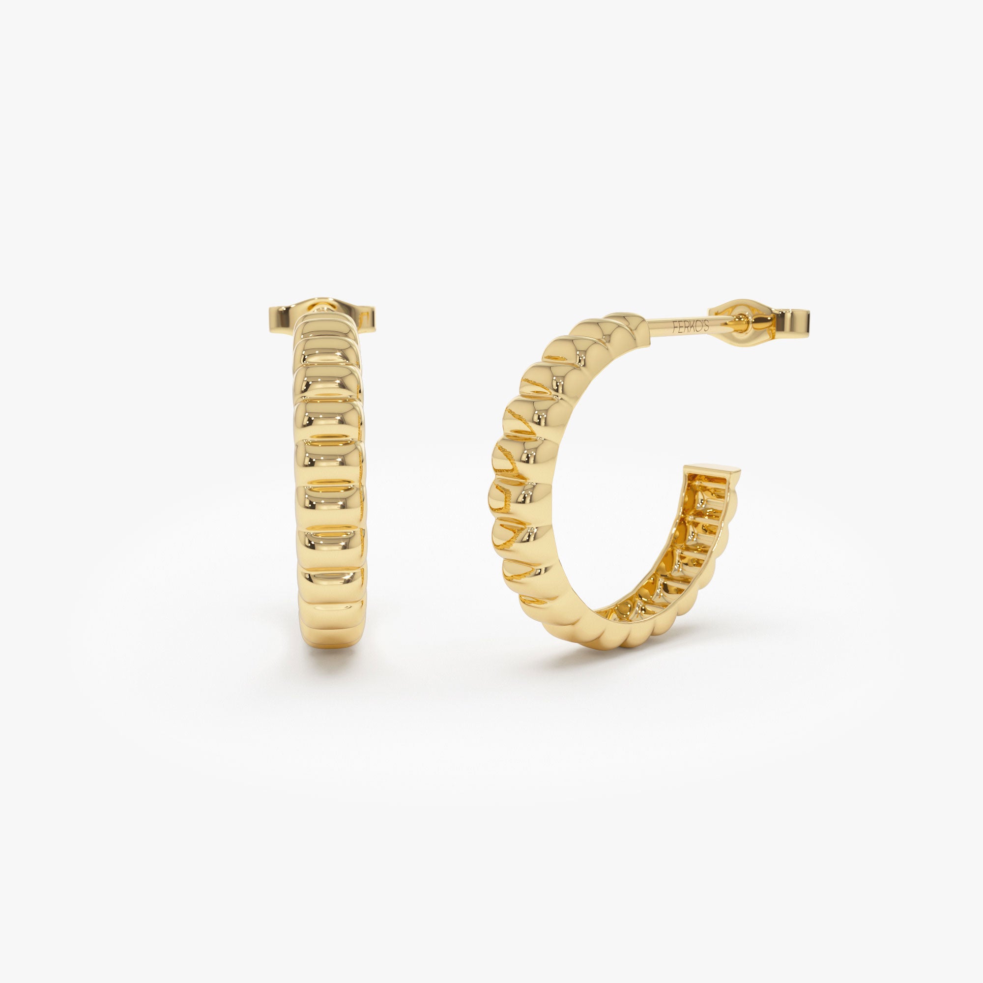 14k Gold Bubble C Hoop Earrings 14K Gold Ferkos Fine Jewelry
