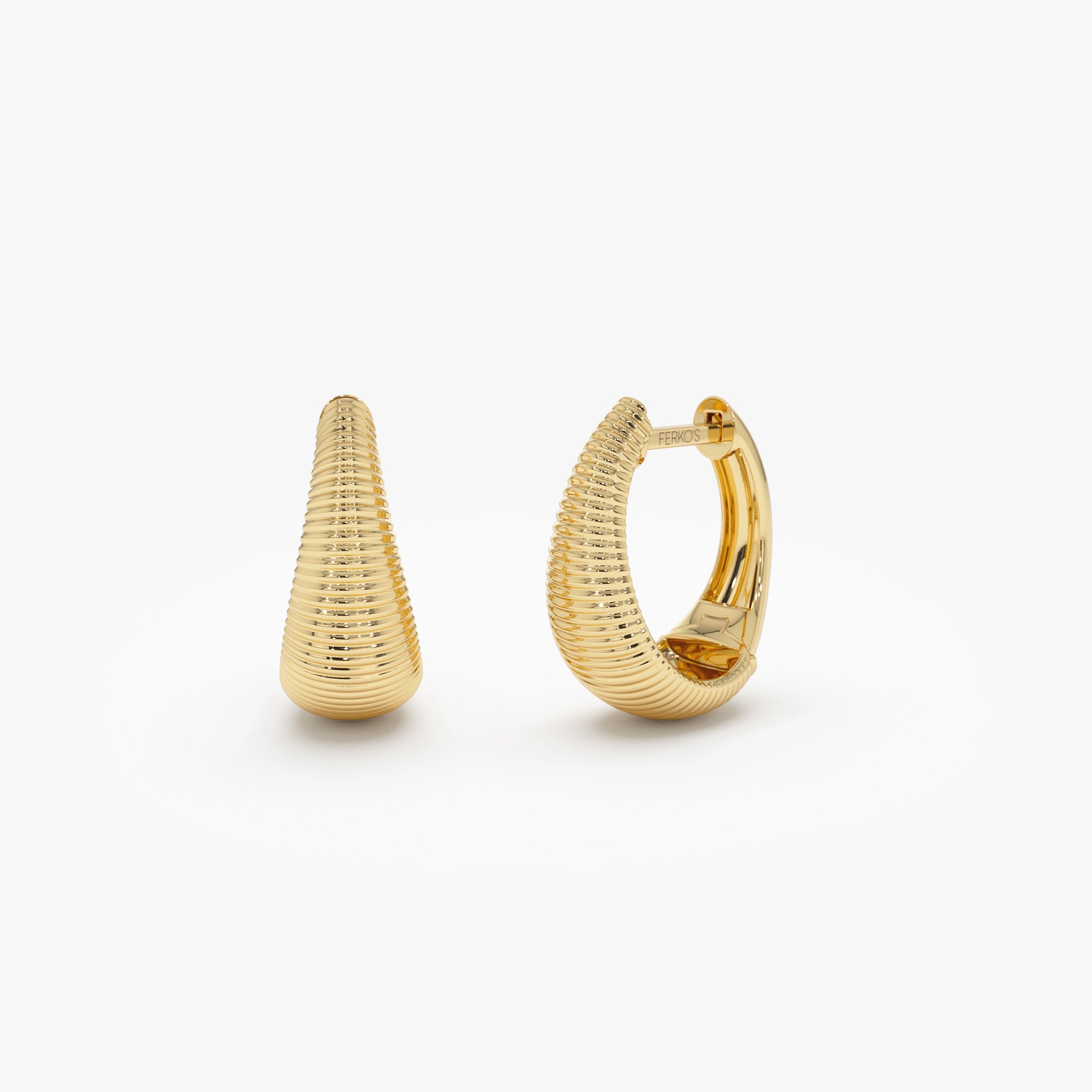 14k Gold Ribbed Teardrop Hoop Earrings 14K Gold Ferkos Fine Jewelry