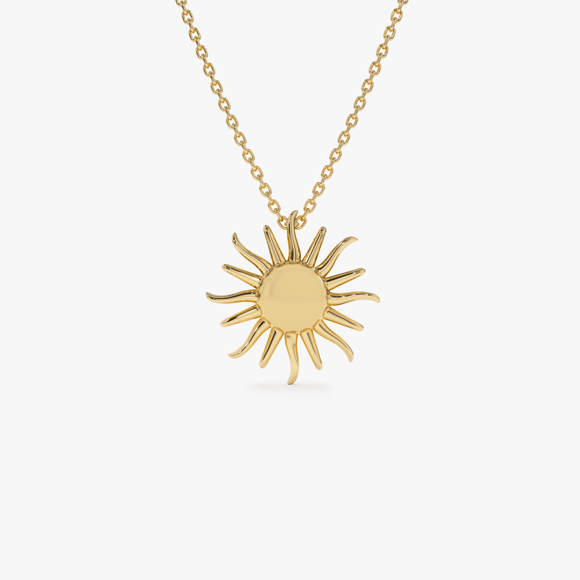 14K Gold Glowing Sun Charm Necklace 14K Solid Gold Necklaces