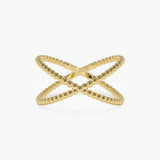 14K Gold Beaded Band Criss Cross Statement Ring 14K Gold Ferkos Fine Jewelry