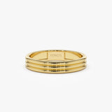 14k 3.5MM Multi Lined Gold Wedding Ring 14K Gold Ferkos Fine Jewelry