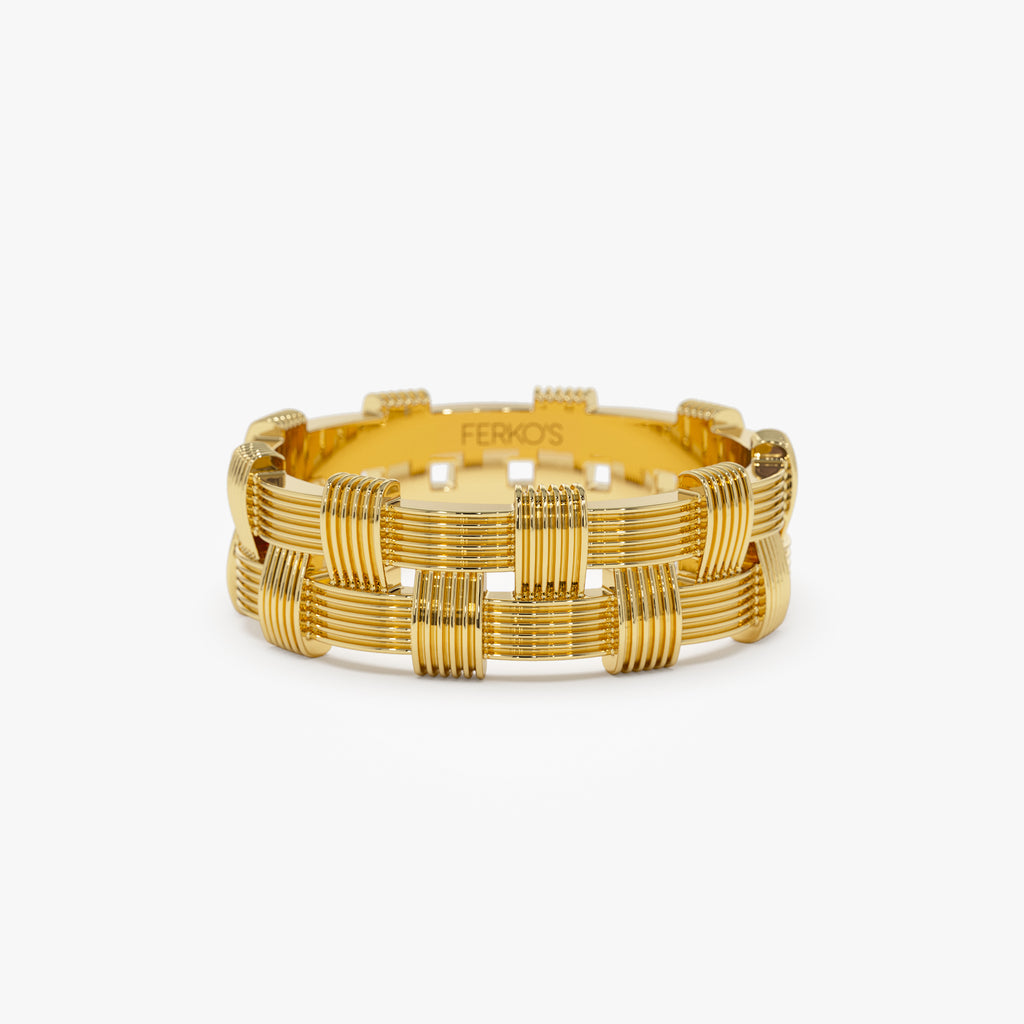14K Stackable Ribbed Woven Gold Ring – FERKOS FJ