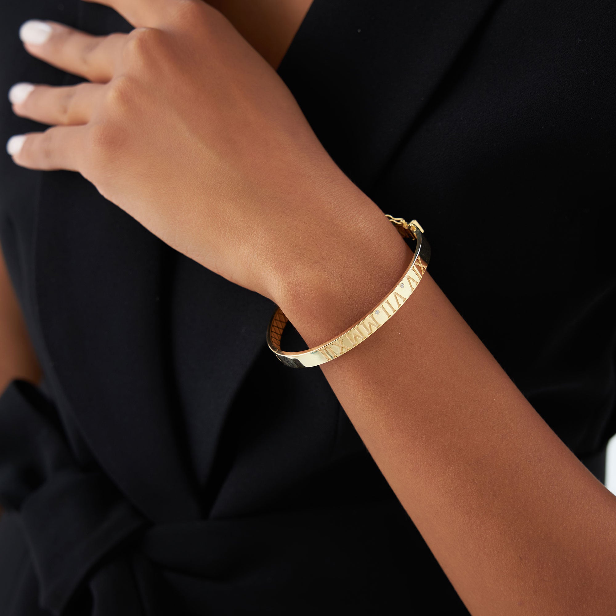 14K Personalized Roman Numeral Bangle Bracelet  Ferkos Fine Jewelry