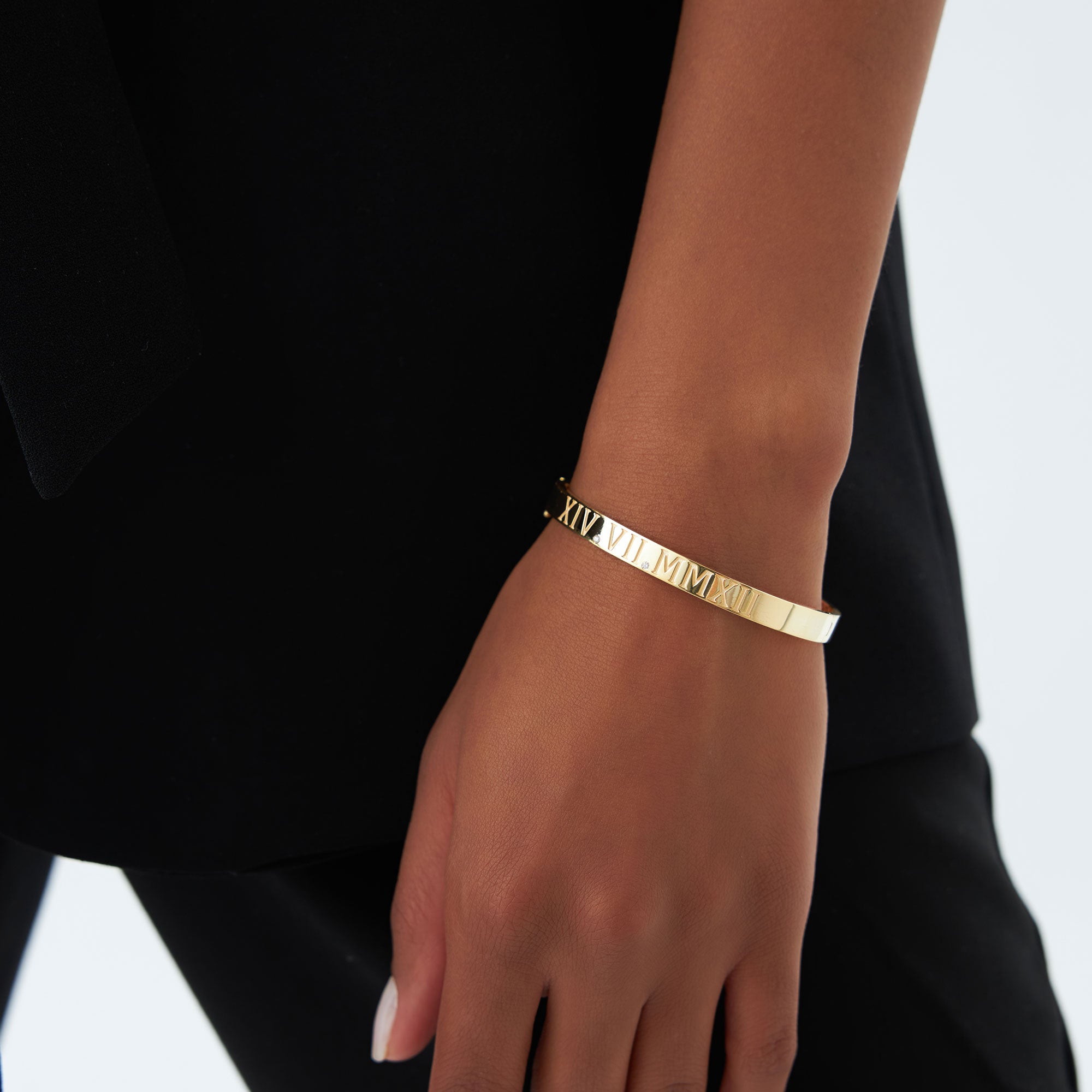 14K Personalized Roman Numeral Bangle Bracelet  Ferkos Fine Jewelry
