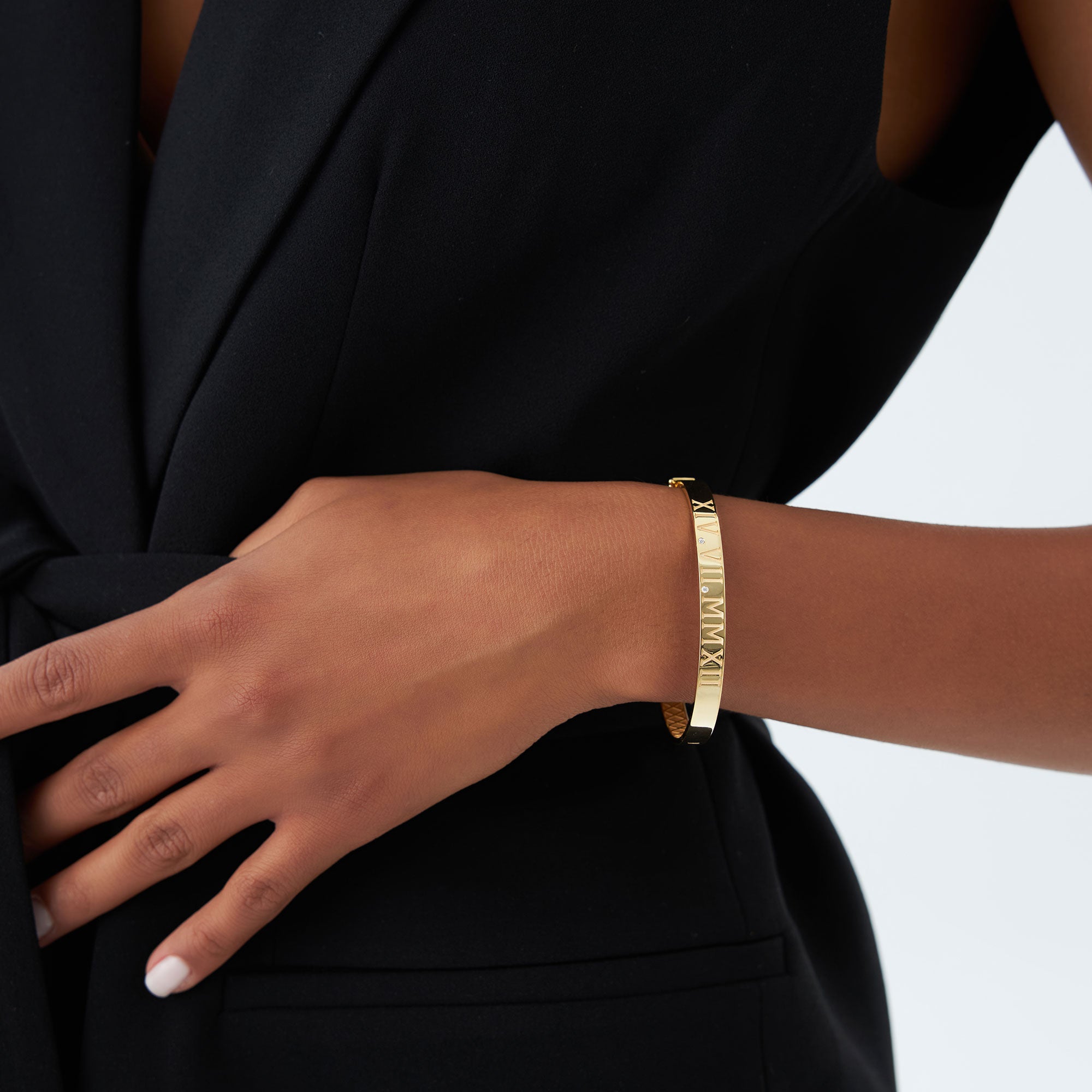 14K Personalized Roman Numeral Bangle Bracelet  Ferkos Fine Jewelry