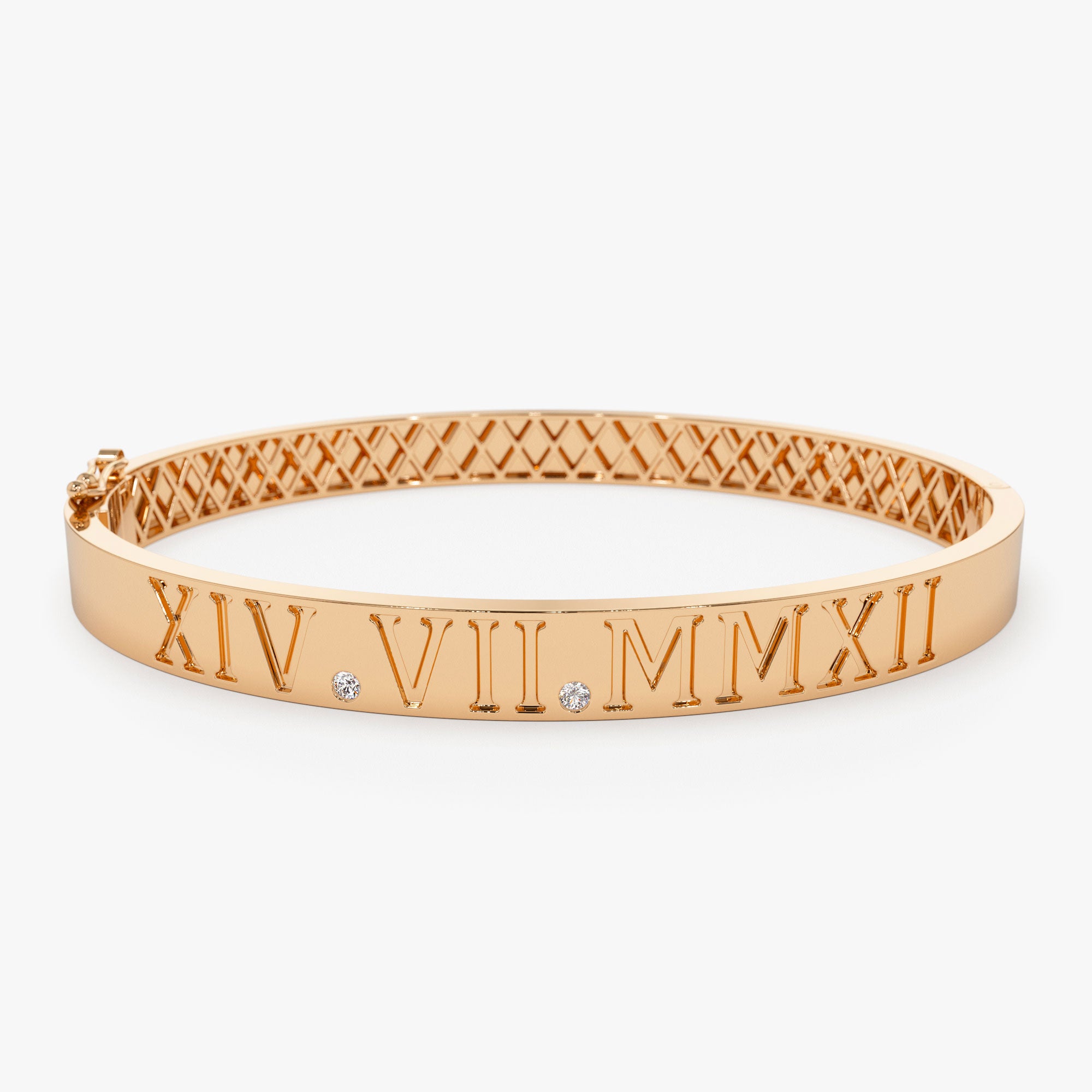 14K Personalized Roman Numeral Bangle Bracelet 14K Rose Gold Ferkos Fine Jewelry