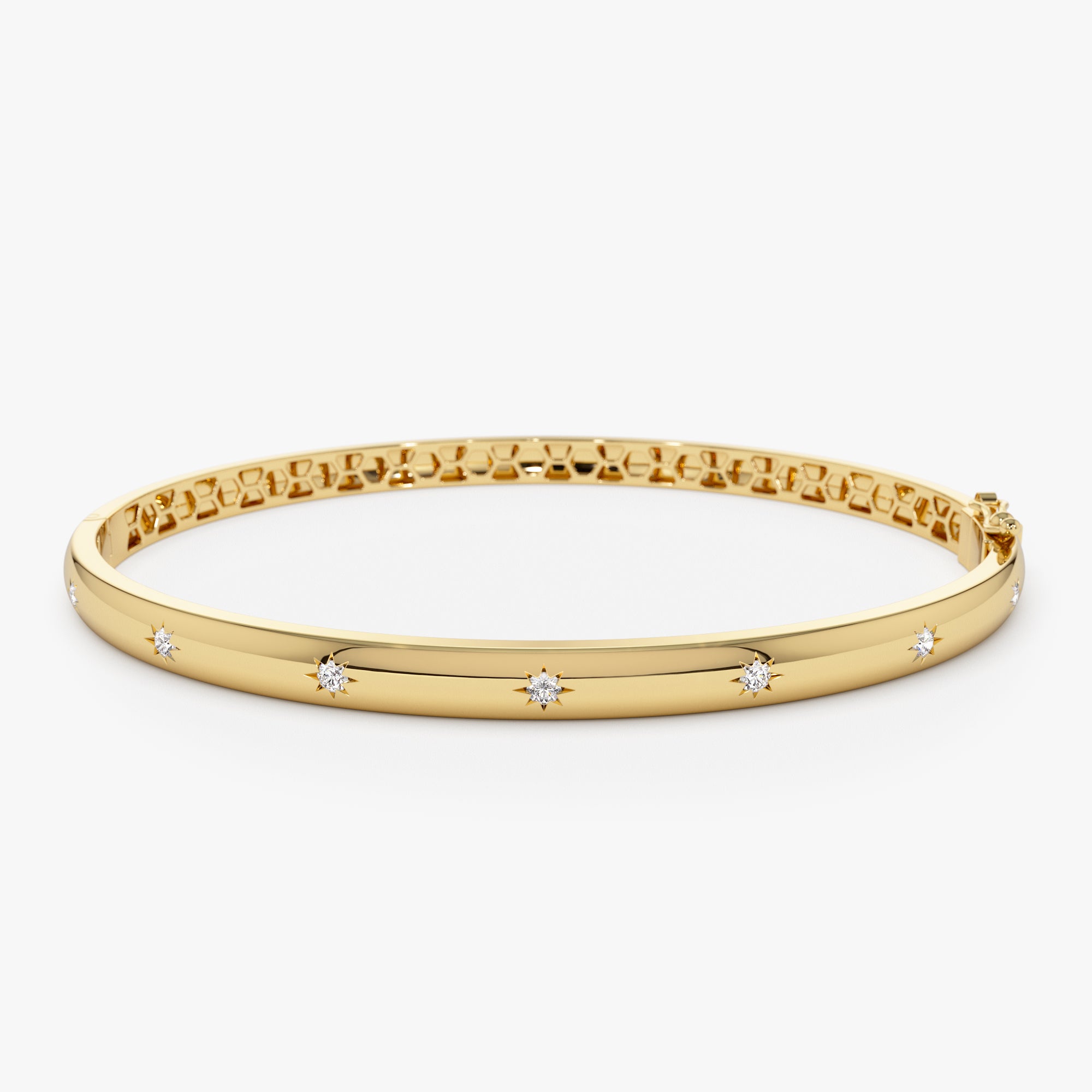 14k 4mm Dome Star Setting Diamond Bangle Bracelet 14K Gold Ferkos Fine Jewelry