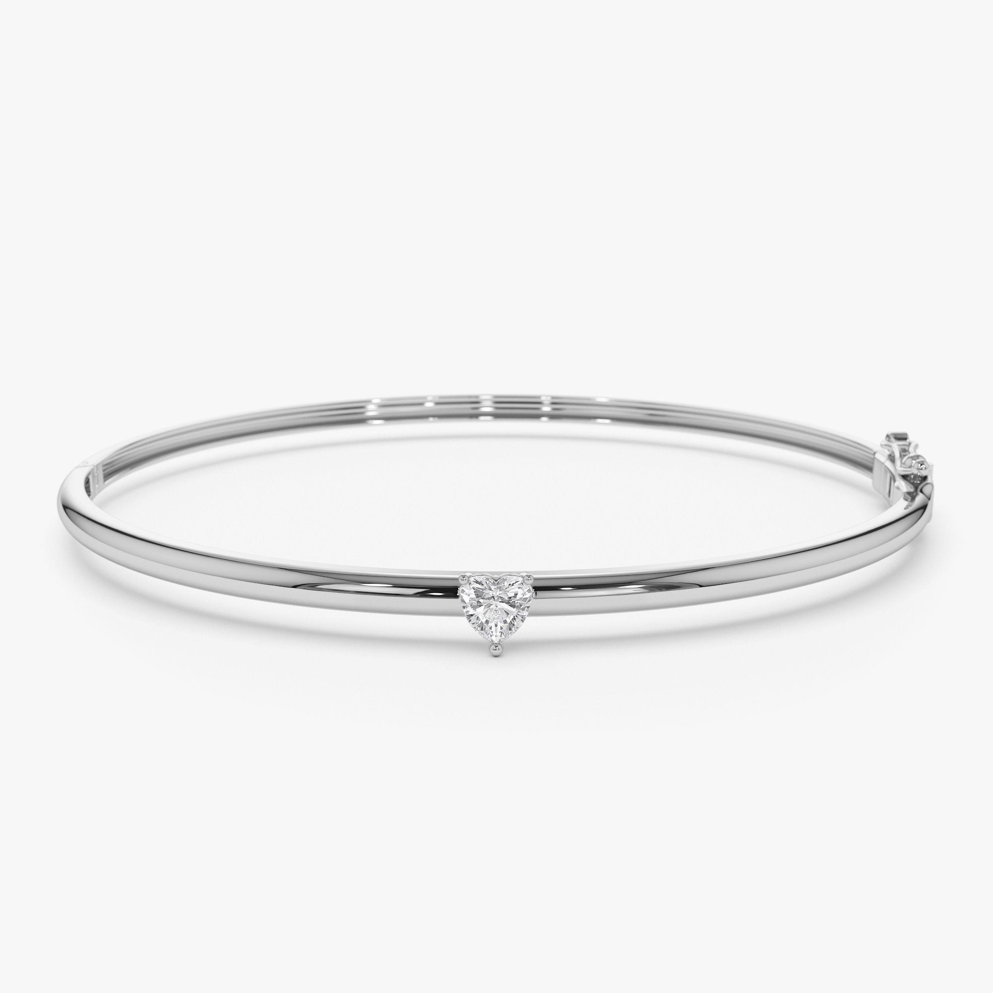 14K Heart Shape Diamond Solitaire Bangle 14K White Gold Ferkos Fine Jewelry