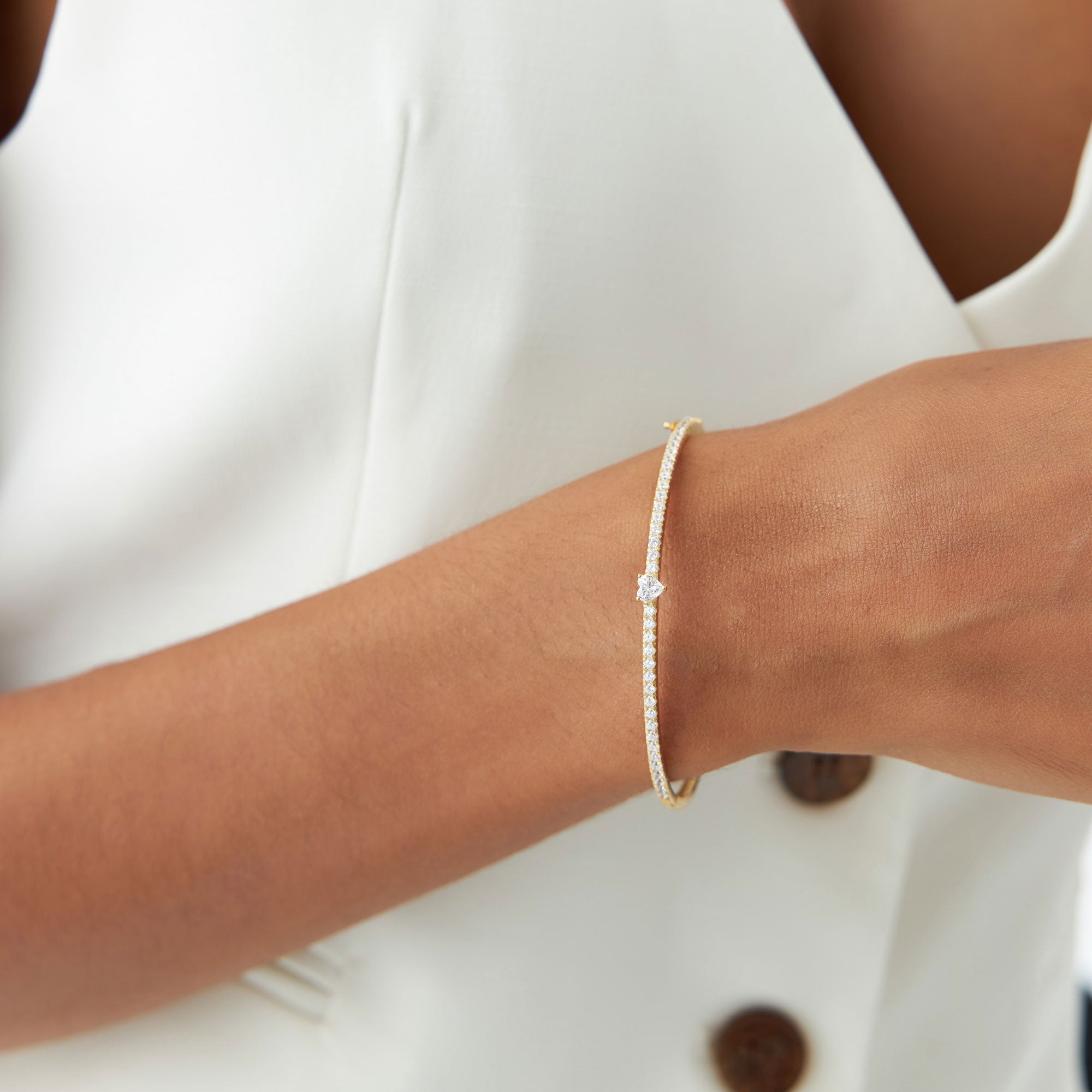 14k Gold Heart Shaped and Round Diamond Bangle  Ferkos Fine Jewelry