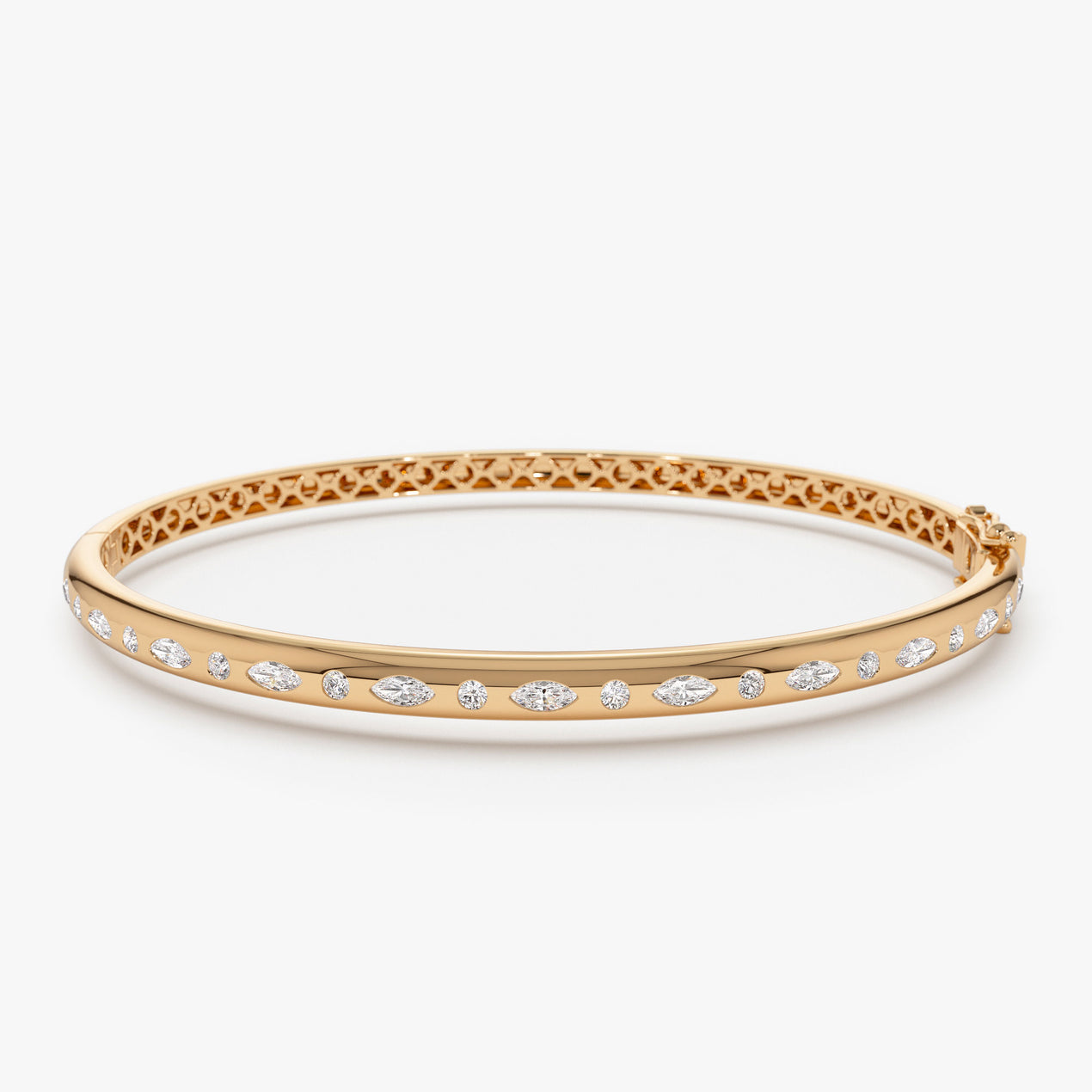 14k Flush Setting Marquise Shaped and Round Diamond Bangle Ferkos Fine Jewelry
