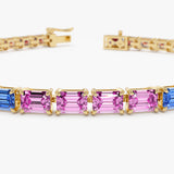 14K Gold Rainbow Emerald Cut Gemstone Tennis Bracelet Ferkos Fine Jewelry