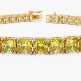 17.50 ctw 14k Lab Grown Cushion Cut Fancy Vivid Yellow Diamond Tennis Bracelet - Paige Ferkos Fine Jewelry