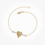 14K Gold Two Tone Fluted Diamond Heart Bracelet Ferkos Fine Jewelry