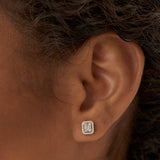 14k Rose Baguette and Round Diamond Studs Halo Setting Ferkos Fine Jewelry