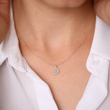 14K Rose Baguette and Round Diamond Charm Necklace