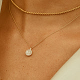 14K Rose Baguette Diamond Disc Cluster Necklace