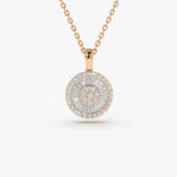 14K Rose Baguette Diamond Disc Cluster Necklace