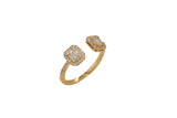 14k Gold Double baguette Halo Cluster Open Cuff Ring