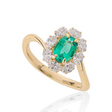 14K Gold Lab Grown Oval Halo Emerald Engagement Ring
