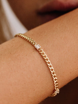14K Gold Dainty Quad Diamond Bracelet