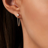 14k Rose Bezel Setting Diamond Studs Chain Earrings Ferkos Fine Jewelry